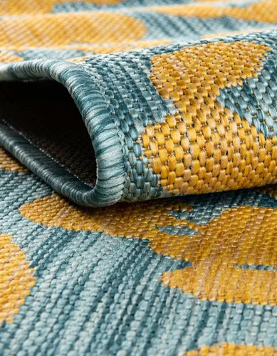 Vista 6 de Unique Loom Outdoor Safari Collection - Alfombra de área Leopard (4' 1" redonda, azul amarillo/azul)