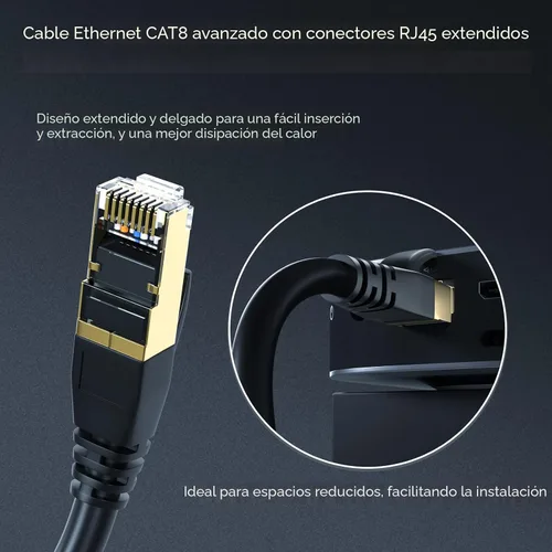 Vista 4 de DbillionDa Cat8 - Cable Ethernet de 3 pies para exteriores e interiores, de alta velocidad, 26 AWG, 40 GB/s, 2000 Mhz, con conector RJ45 chapado
