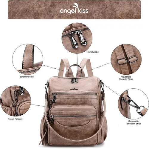 Vista 89 de Bolsos mochila monedero de piel sintética para mujer, bolsas con zíper, mochilas de hombro casuales