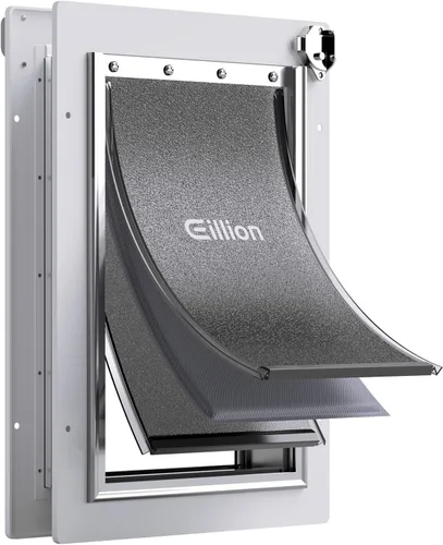 Vista 7 de Puerta grande para perro para puerta exterior, puerta de perro para puerta, puerta de perro con marco de aluminio, 3 solapas, panel de cierre