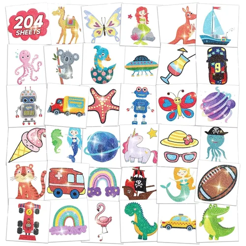 Vista 8 de EMOME 204 hojas de tatuajes temporales para niños, tatuajes envueltos individualmente para niños y niñas, suministros de regalos de fiesta