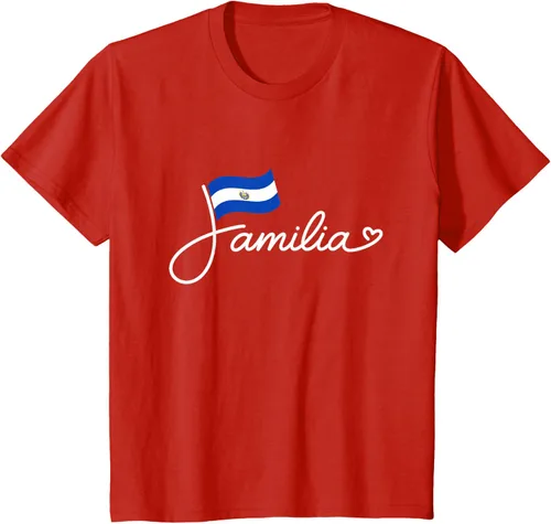 Vista 3 de El Salvador Familia - Camiseta con texto en inglés "La Familia de la Bandera Salvadoreña
