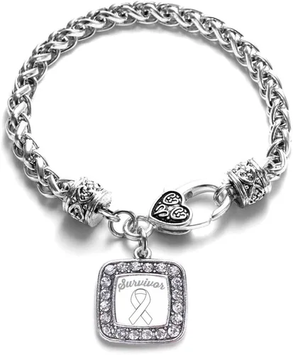 Vista 195 de Pulsera de dijes cuadrados de plata con joyería de circonita cúbica