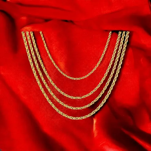 Vista 3 de Juego de 4 cadenas de cuerda chapada en oro, 0.079 in, 0.118 in, 0.157 in, 0.197 in, acero inoxidable chapado en oro para hombres y mujeres