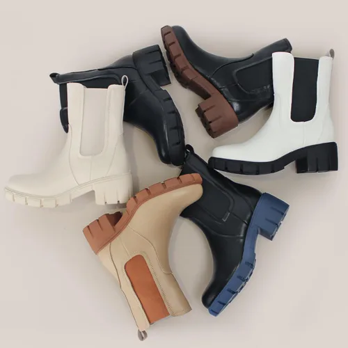 Vista 7 de Hawkwell Botas Chelsea de plataforma para mujer, botines gruesos con tacón de bloque elástico, suela de lengüeta