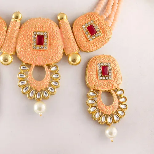 Vista 3 de JewarHaat Bollywood - Juego de collar con cuentas de cristal de ónix chapado en oro tono dorado con aretes joyería para mujeres y niñas hecho a mano