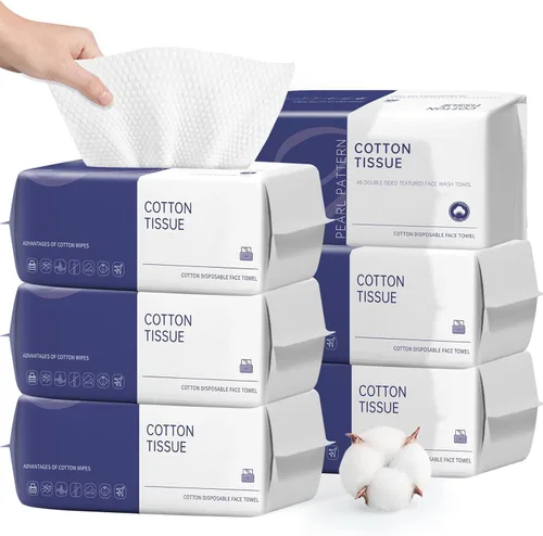 Vista 10 de Toalla facial desechable, 100 toallas faciales para lavar toallitas secas de algodón suave, toallas faciales para lavado y secado, tejido facial