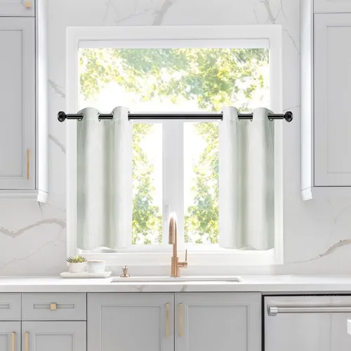 Vista 6 de PiccoCasa Cortinas opacas texturizadas con aspecto de lino para cocina, 2 paneles, reducción de ruido y aislamiento para oscurecer la habitación