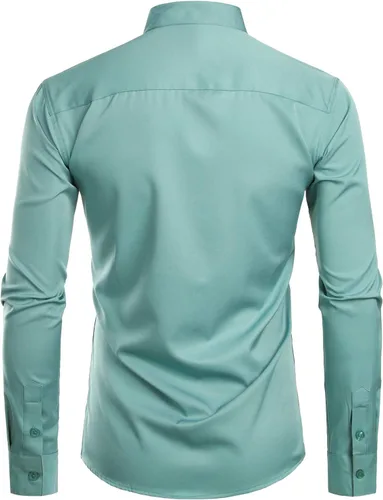 Vista 2 de ZEROYAA Mens Hipster Solid Slim Fit Long Sleeve Mandarin Collar Dress Shirts