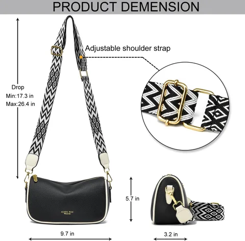 Vista 5 de Bolso cruzado pequeño para mujer, con correa ancha, diseño moderno, bolso cruzado y bolso con cremallera superior