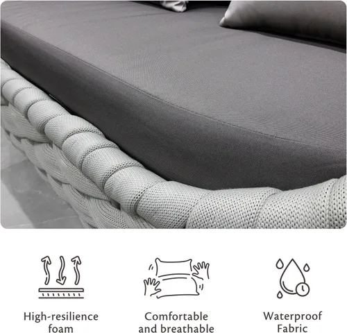 Vista 4 de Juego de muebles de mimbre de aluminio, 4 piezas, color gris Gris oscuro