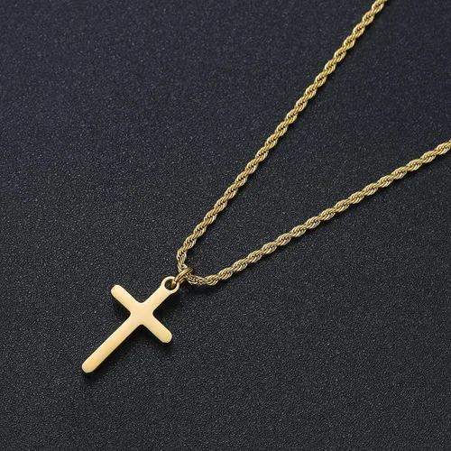 Vista 4 de Collar de cruz para niño de acero inoxidable colgante de cruz pequeña cadena de cuerda giratoria regalo de joyería de fe simple para hombres mujeres