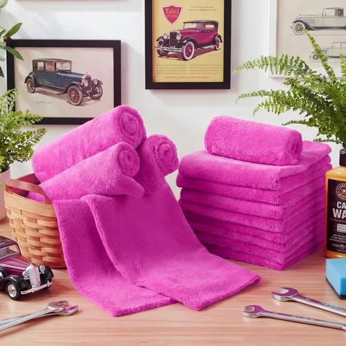 Vista 5 de Shimeyao 30 Pcs 12.5 × 12.5 Inch Microfiber Towels for Cars, Fuchsia