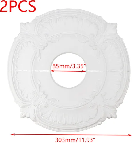 Vista 2 de Crapyt Medallones de techo decorativos de techo, 2 medallones de techo blancos para sala de estar, comedor, centro comercial, dormitorio, 11.93