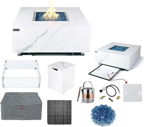 Vista 50 de Elementi+ Mesa de Fuego de Gas Colorado de Hormigón Fundido de 56" Rectangular, Hoguera al Aire Libre con Ignición Electrónica Incluye Cubierta