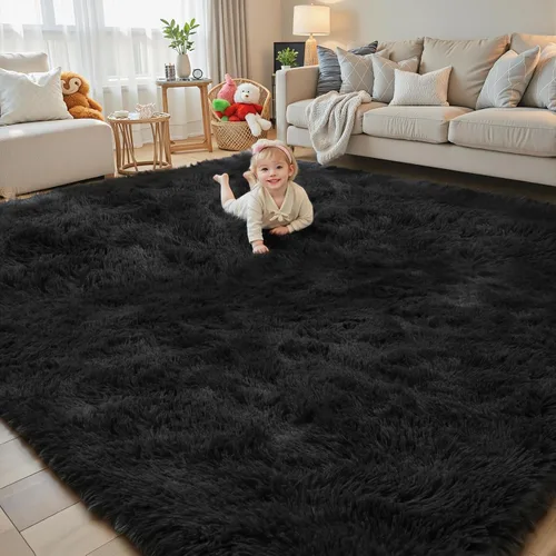 Vista 94 de Alfombras pequeñas de 2 x 3 pies, alfombra negra para dormitorio, alfombra moderna de pelo largo, alfombra pequeña, alfombra de noche esponjosa
