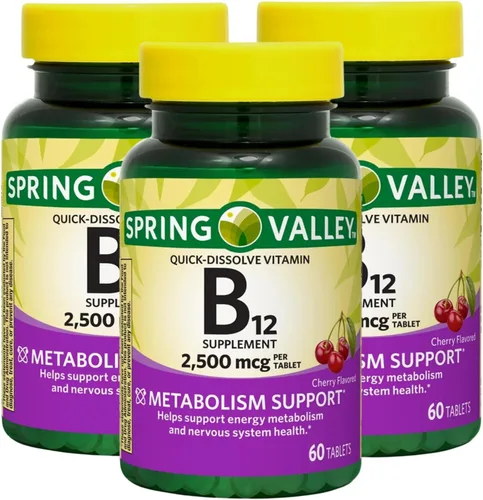 Vista 6 de Vitamina B12 de 2500 mcg de disolución rápida, 60 tabletas, sabor a cereza, vitamina B 12 de alta potencia, suplemento diario de vitamina B12