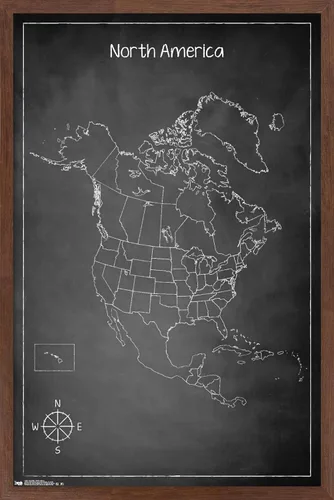 Vista 18 de Trends International Chalk Map - Póster de pared de América del Norte, 22.4 pulgadas de largo x 14.7 pulgadas, versión enmarcada de madera de granero