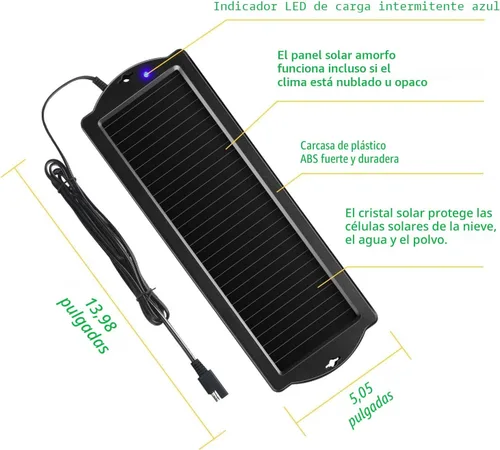Vista 2 de Cargador de Batería de Goteo y Mantenedor para Automóvil Panel Solar de 12V Cargador de Batería con Enchufe para Encendedor de Cigarrillos
