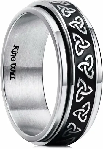 Vista 70 de King Will Anillo giratorio de acero inoxidable 316L para hombres y mujeres, 0.315 in de dragón/nudo celta, anillo para ansiedad para aliviar