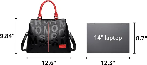 Vista 2 de Moda de cuero negro con bolsos rojos medianos para mujer bolso de hombro de lujo Tote Top Handle Satchel Monederos para damas