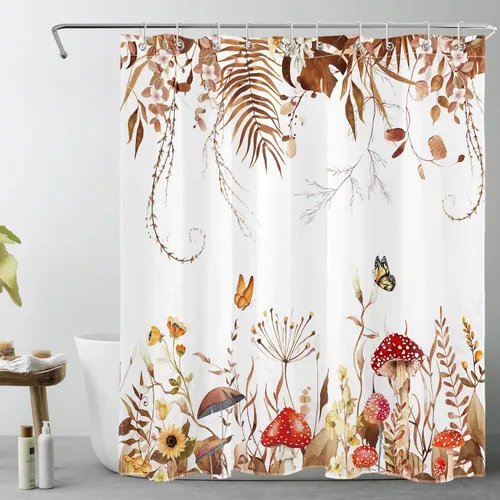 Vista 25 de LB Cortina de ducha espeluznante de Halloween, lindo fantasma en flores, árbol negro, luna llena, cortinas de ducha para baño, tela de poliéster