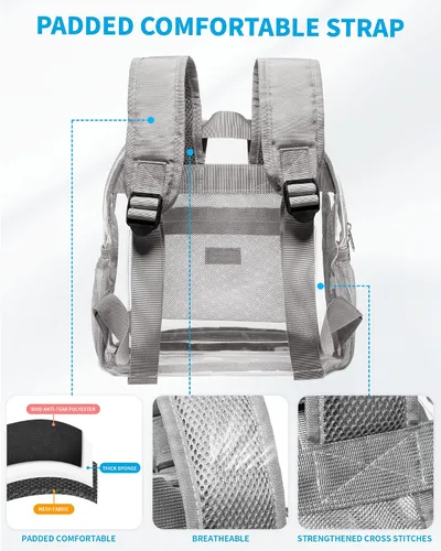 Vista 5 de Vorspack Mini mochila transparente – Mochila pequeña transparente aprobada para estadios de 12 x 12 x 6 pulgadas para mujer, Gris, Classic