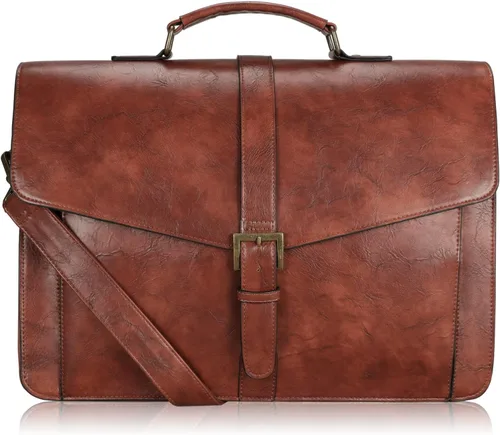 Vista 11 de ESTARER Portafolio de cuero para hombres de 15.6 pulgadas, bolsa para computadora portátil para oficina/negocios/viajes, bolsa de hombro grande