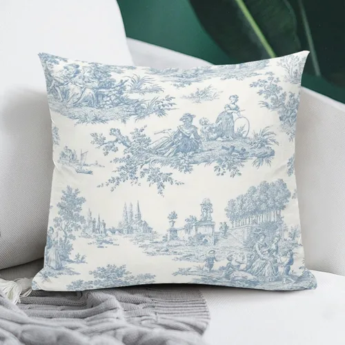 Vista 4 de Blue Toile - Juego de 2 fundas de almohada estilo rústico francés, fundas de almohada vintage de 18 x 18 pulgadas, para sofá, sala de estar