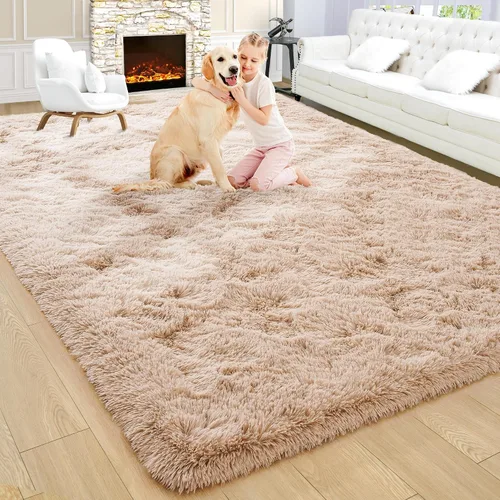 Vista 18 de Noahas Alfombras de Área Grandes y Esponjosas de 5x8 pies para Sala de Estar y Dormitorio, Alfombra Gruesa de Pelo Largo Beige y Blanca, Alfombra