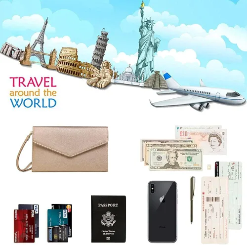 Vista 4 de Krosslon - Cartera para viajes con seguridad RFID para pasaporte, organizador de documentos, con correa para la muñeca