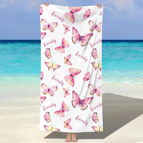 Vista 7 de Toalla de playa personalizada con nombre personalizado, secado rápido, niños adultos A-mariposas