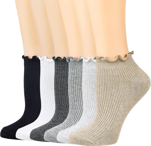 Vista 14 de Mcool Mary Calcetines tobilleros con volantes para mujer, paquete de 6 Blanco