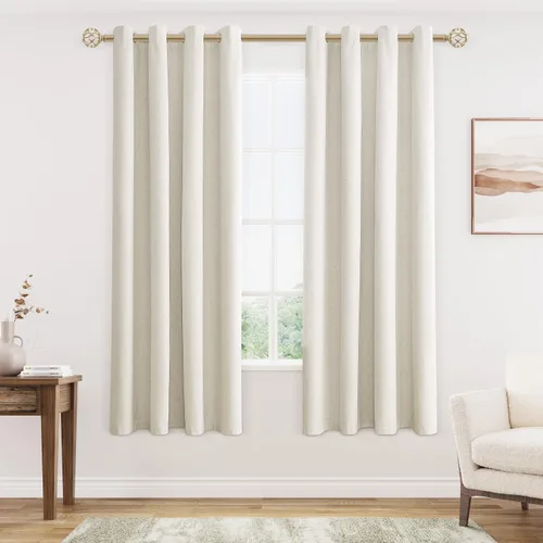 Vista 28 de Beige White Linen Blackout Curtains 90 Length 2 Panels Set for Living Room Bedroom, 100% Black Out Thermal Insulated Linen Drapes, Room Darkening
