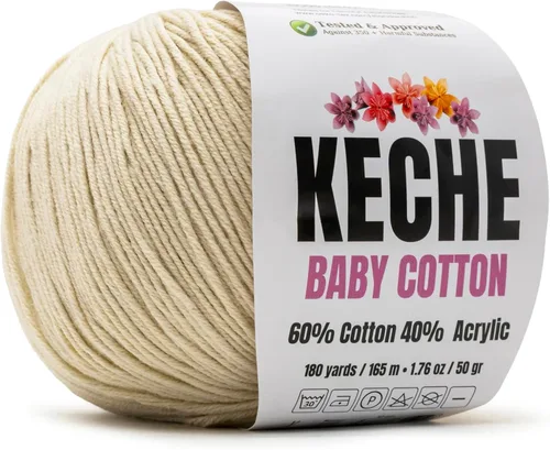 Vista 20 de Keche Hilo de Algodón, 60% Algodón 40% Hilo Acrílico, Hilo de Algodón Suave para Crochet y Tejer, Hilo Amigurumi 1 Madeja/Bola 1.76 Oz (50g) / 180