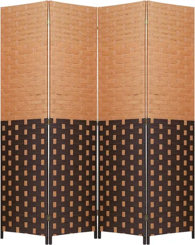 Vista 8 de FDW - Mampara plegable y portátil de madera con diseño de malla tejida para casa y oficina