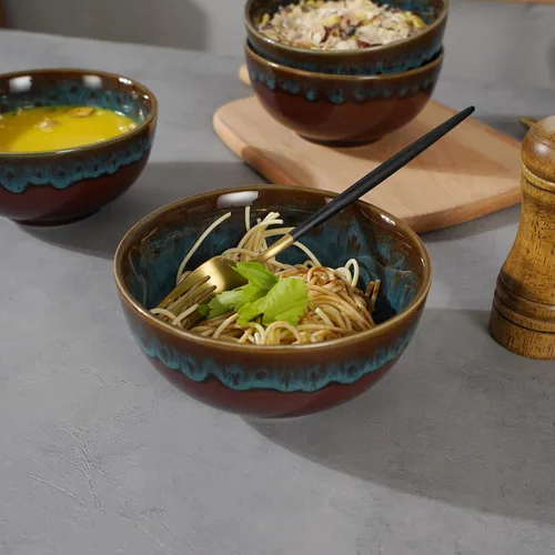 Vista 3 de Juego de 4 cuencos de cereales, cuencos de sopa, de cerámica de 6 pulgadas para cocina, juego de cuencos de estilo japonés para postre, fideos