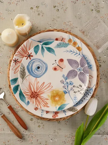 Vista 5 de Bico Blossom Symphony - Juego de 4 platos de ensalada de 8.75 pulgadas de cerámica, platos de postre para ensalada, aperitivo, guarniciones, aptos