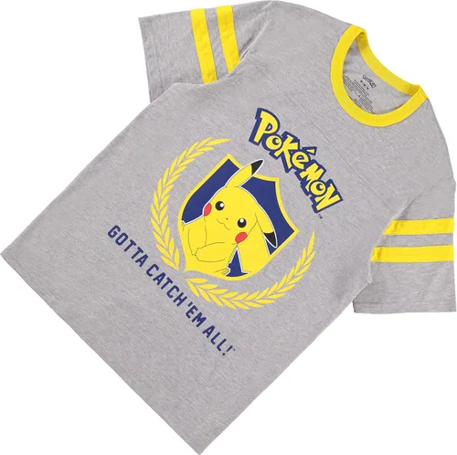 Vista 6 de Pokemon Camiseta de Pikachu Game para mujer, con manga de rayas y manga de rayas universitarias