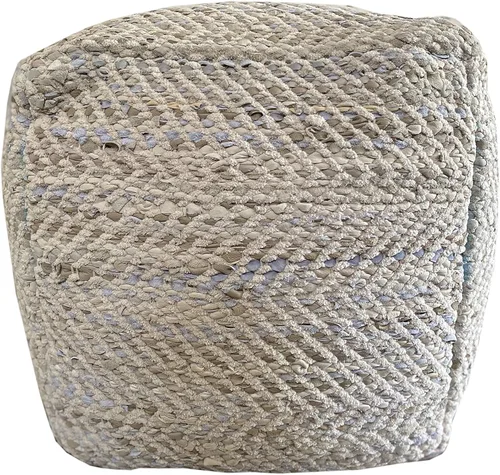 Vista 4 de NOORI HOME – Premium hecho a mano y hecho a mano, cómoda y moderna lana cuadrada de aliados de diamantes, color gris marfil, puf otomano
