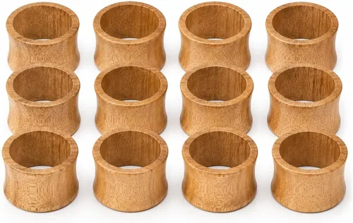 Vista 16 de Juego de 12 Servilleteros de Madera de Tres Anillos - Abrazaderas Portaservilletas para Decoración de Mesa de Comedor - Anillos Rústicos Modernos