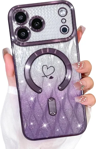 Vista 10 de Bonoma Funda con purpurina para iPhone 13 Pro Max, bonita funda 3D con patrón de chapado en degradado de mariposa de diamante, protección de cámara