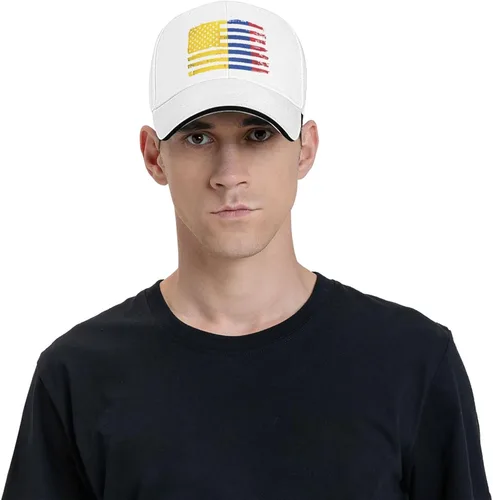 Vista 4 de Gorra de béisbol colombiana con bandera de Colombia americana de Estados Unidos, gorra de béisbol para papá con visera plana, sombrero de hip hop
