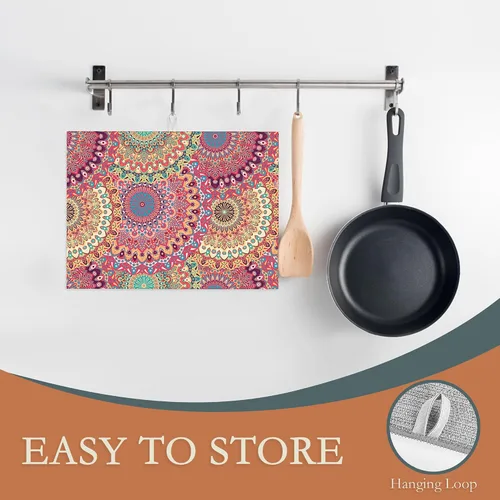 Vista 3 de Tapete de secado de platos con diseño de mandala, vintage, bohemio, floral, tapete de secado de platos, encimera de cocina, 18 x 24 pulgadas