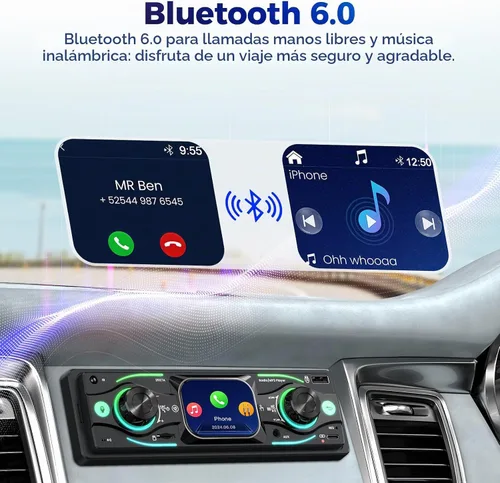 Vista 6 de Estéreo de coche DIN sencillo con pantalla táctil, audio Bluetooth, receptor de radio para coche, entrada dual MP3/USB/SD/AUX, carga rápida