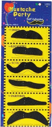 Vista 5 de VIGUEUR 7 bigotes autoadhesivos, barba falsa para fiesta de máscaras, color negro, Negro, Estándar