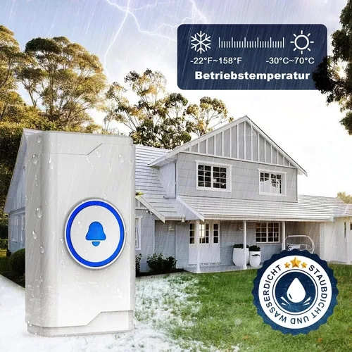 Vista 5 de SURFOU Timbre inalámbrico para puerta, impermeable, fácil de instalar - Alcance de 1300 pies, 55 melodías, 5 niveles de volumen ajustables - Luz LED