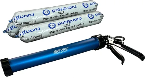 Vista 9 de POLYGUARD Blue Barrier Liquid Flashing Paquete de 12 tubos de salchicha de 20 onzas. Sistema de barrera de aire resistente a la intemperie alrededor