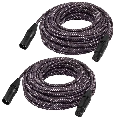 Vista 13 de Cables XLR de 1 pie, 2 paquetes, 3 pines XLR macho a hembra para micrófono Cables de conexión equilibrados trenzados cortos blindados