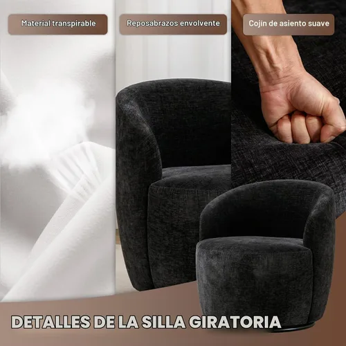 Vista 5 de Wrofly Juego de 2 sillas giratorias de barril de 360 grados, silla decorativa giratoria Boucle de 360 grados, sillón redondo tapizado de chenilla